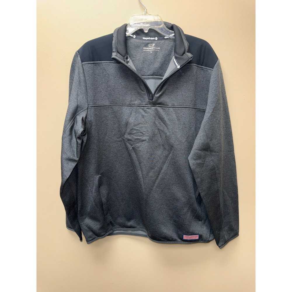 Vineyard Vines Mens Large Gray Navy Blue Quarter Zip Pullover Performance Shirt